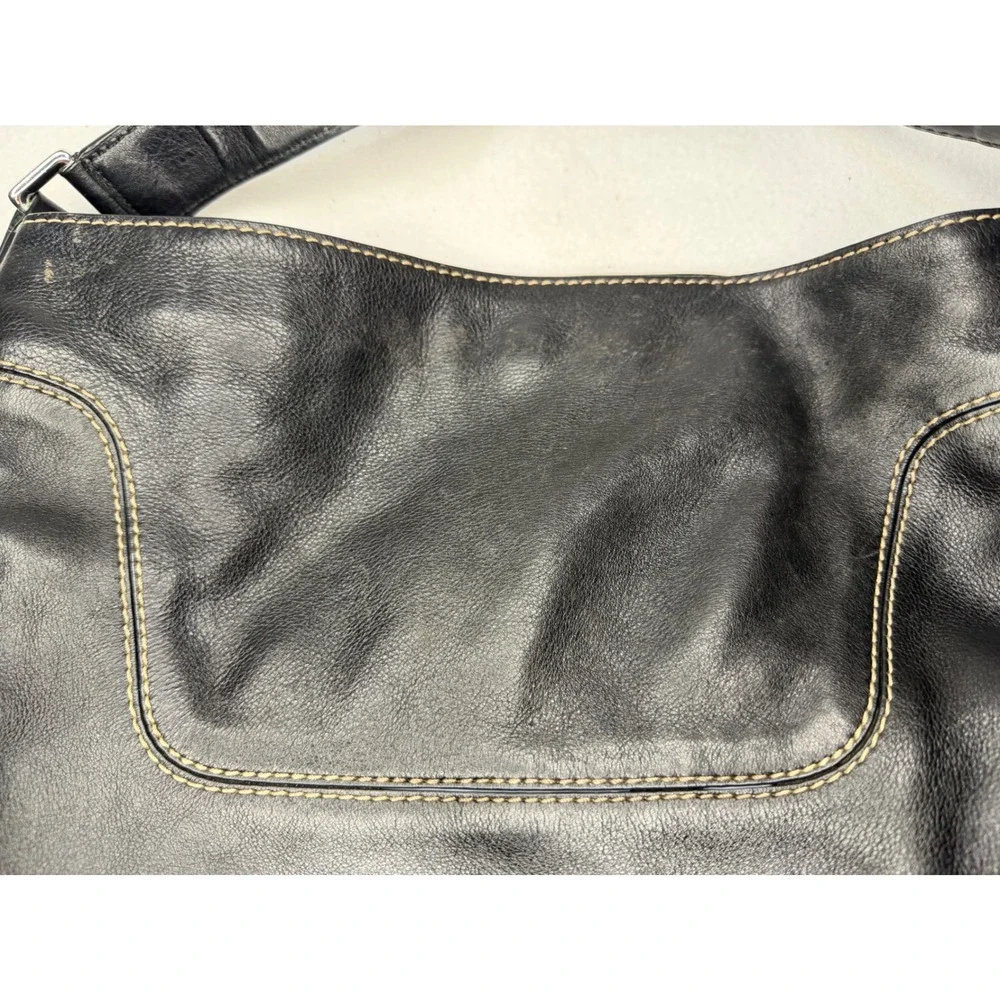 Michael Kors Hobo Bag Womens Large Black Leather Contrast Stitch Boho Classic
